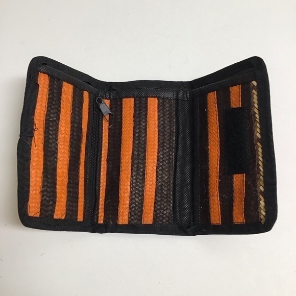 Handmade Woven Straw Wallet Zip Pouch Stripe Clutch Raffia Natural Brown Orange - Picture 5 of 9